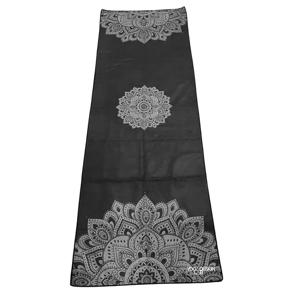 Yoga Design Lab Hot Yoga Towel (Yoga Mat Towel)  in Black with Mandala Print - Picture 4 of 8